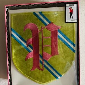 PINK Victoria's Secret Pink Letter Art on Yellow with Blue Stripes